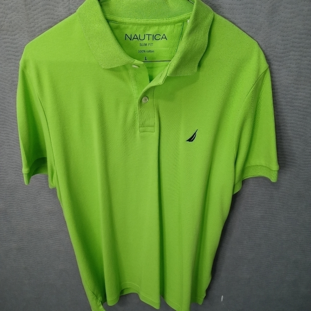 NAUTICA men's green cotton short sleeve polo shirt